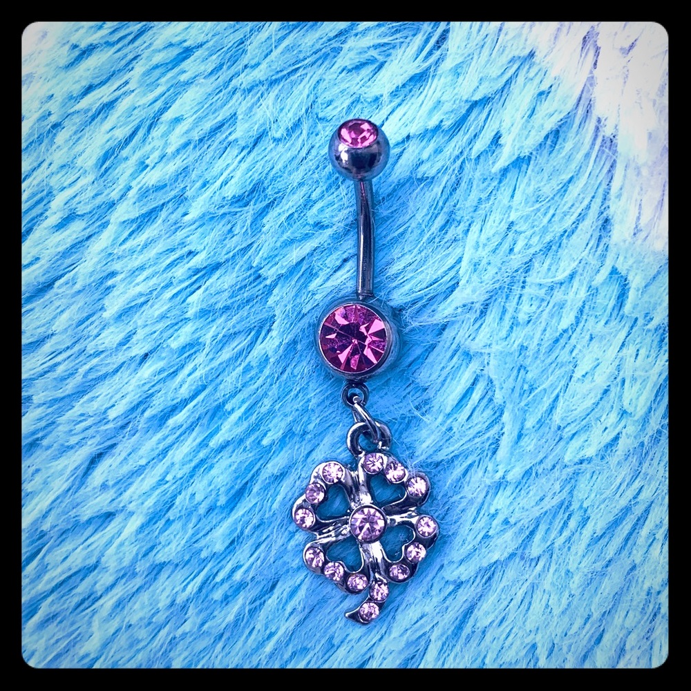 🍀 Pink Clover Belly Button Ring🍀